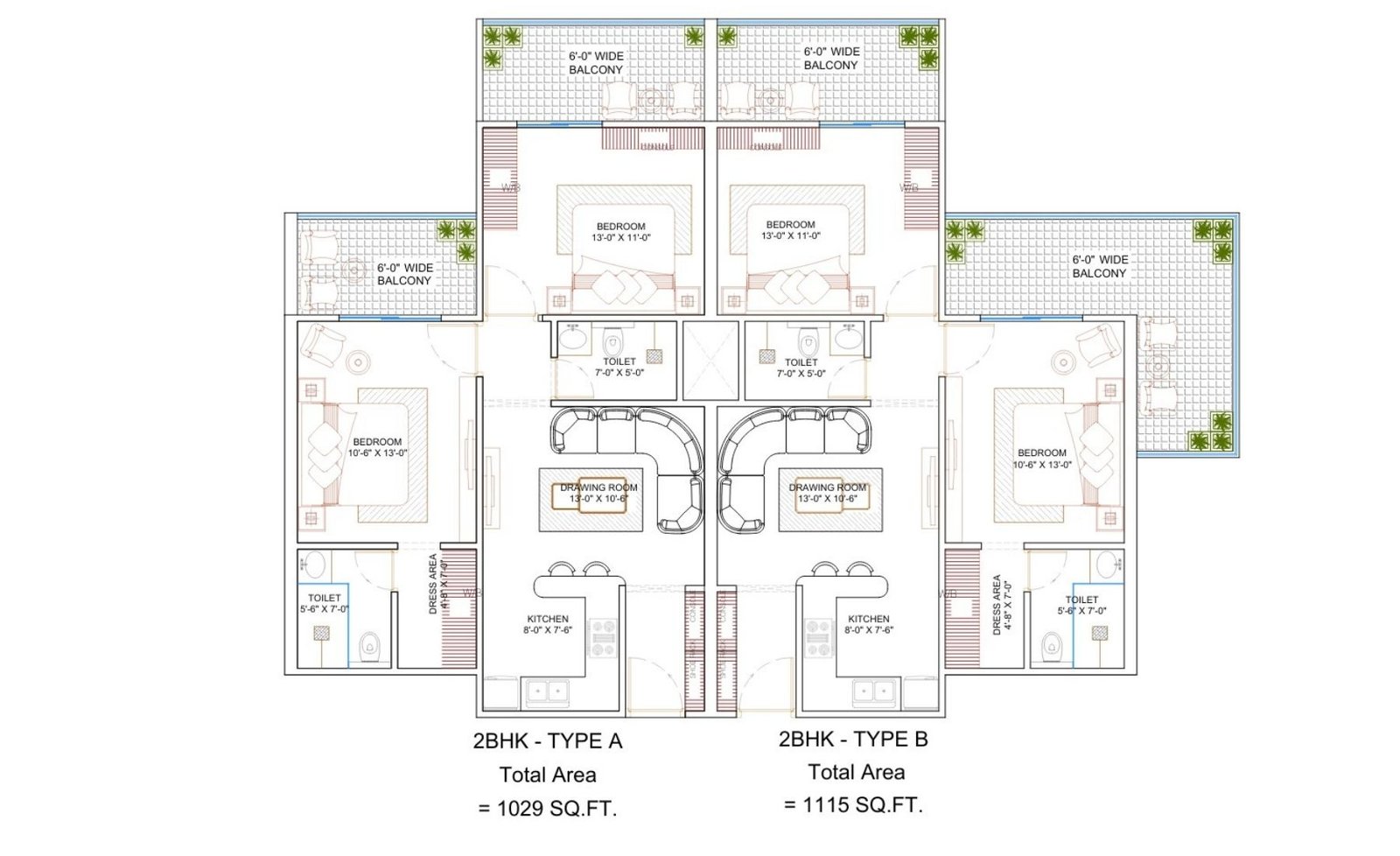 Dewan Residency 2 BHK floor plan